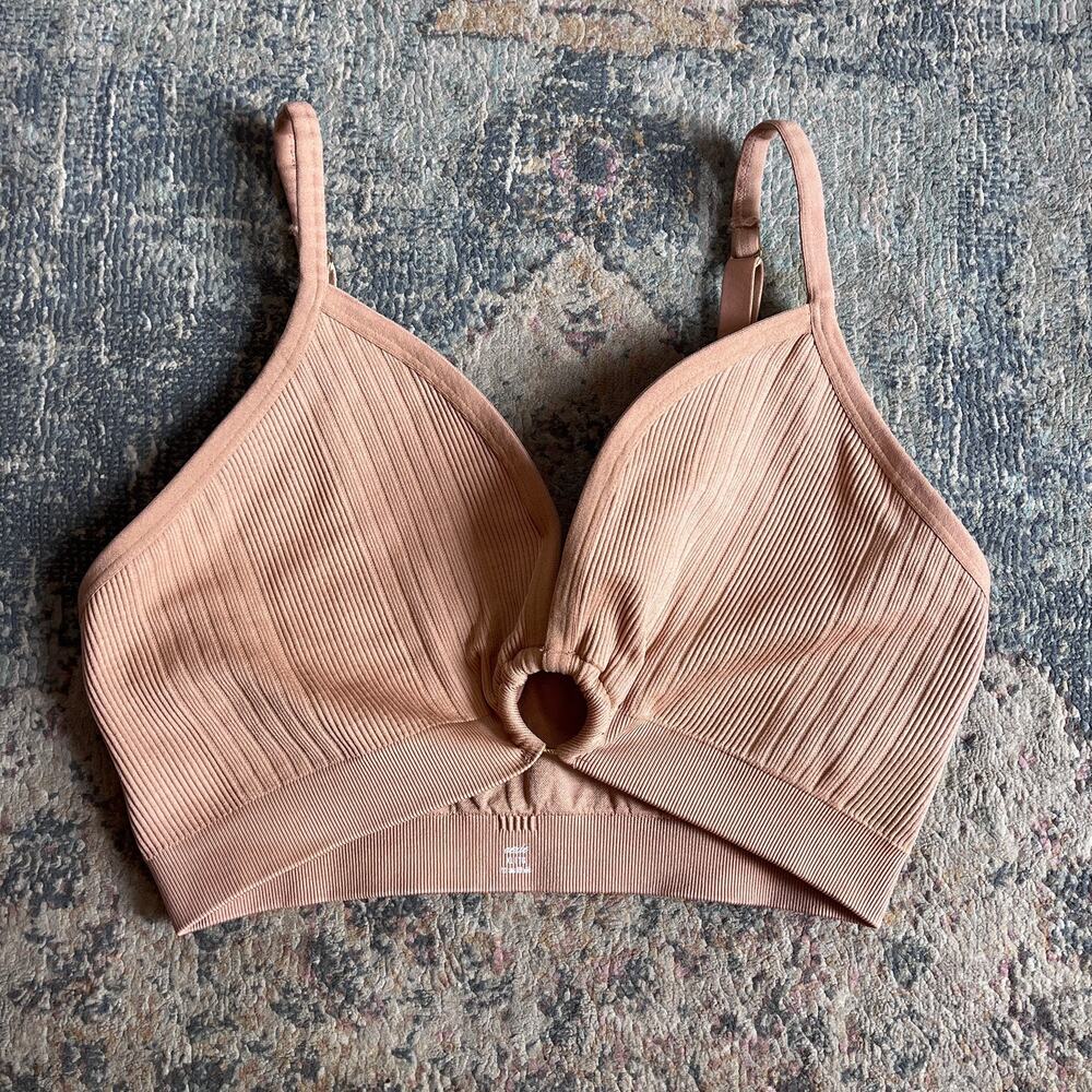 Aerie Seamless Ribbed Ring Plunge Bralette XL Tan